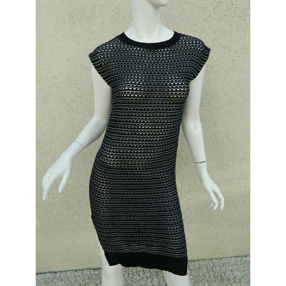 All Saints Sweater Dress Black Metallic Open Knit Fishnet Sexy Sheer Size 2 - Picture 1 of 8